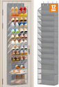 MISSLO 12 Tier Over the Door Shoe Organizer Breathable Mesh Hanging Shoe Rack for Closet Storage Shoe Holder for Door Fit 24 Pairs Sandals, Heels, Boots (Grey)