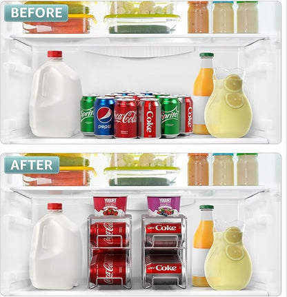 Sorbus Soda Can Rack Beverage Dispenser 12 Can Dispenser Organizer for Refrigerator (2 Pack, Silver)