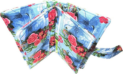 Tea Bag Wallet with Twelve Pockets XL Holder in Your Fabric Choice: Vintage Blue Tea Cups & Roses, Blue Birds & Teapots, Includes 4 Tea Bags, Tea Lover Gift, Quilted Handmade