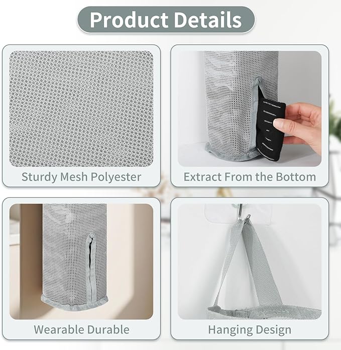 Hanging Sock Storage Bag,Wall Mount Multifunctional Bag,Sock Underwear Organizer,Hanging Closet Organizer,Saver Kitchen Storage Holder for Storing Socks Ties Plastic Bag 3PCS (Grey)