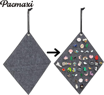 PACMAXI 4 Pieces Hanging Brooch Pin Storage Organizer, Wall Display Banners for Enamel Pins, Buttons and Label Collections, Hold Up to 172 Pins.(Bag Only) (4 Pieces-Grey)