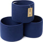 MiniArk Small Basket for Organizing | Cube Shelf Closet Storage Baskets | 9.7×9.7×7.1” | Woven Rope Gift Basket | Nursery | Round 3 Packs Navy Blue