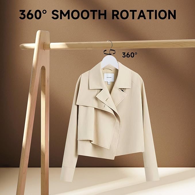 Premium Wooden Top Hangers, Heavy Duty Solid Wood Suit Hangers with 360° Swivel Hook & Anti-Slip Notches, Durable Clothes Hangers for Jackets, Coats, Shirts & Dresses(White/72-Pack)