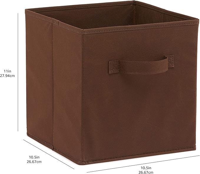 Amazon Basics Collapsible Fabric Storage Bins with Handles, Cube Organizer, Lightweight Fabric, 10.5"x10.5"x11", Brown, 6-Pack