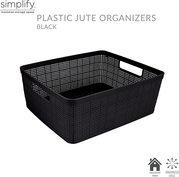 Simplify 10 Piece Organizing Set | Multiple Size Bins | Multipurpose | Office | Desk | Dorm | Bathroom | Storage Basket | Small Items | Accessories | Black