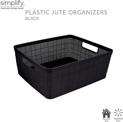 Simplify 10 Piece Organizing Set | Multiple Size Bins | Multipurpose | Office | Desk | Dorm | Bathroom | Storage Basket | Small Items | Accessories | Black