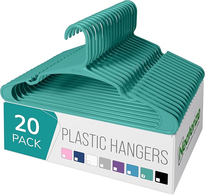NEATERIZE Clothes Hangers Plastic 20 Pack for Adults - Plastic Hangers, The Perfect Coat Hanger and Space Saving Clothes Hangers for Closet, Percheros Ganchos para Colgar Ropa Hangars - Aqua Hangers