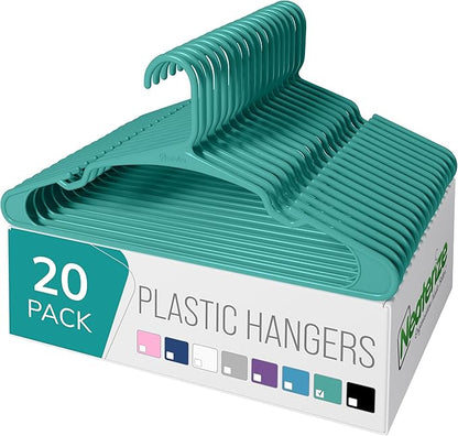 NEATERIZE Clothes Hangers Plastic 20 Pack for Adults - Plastic Hangers, The Perfect Coat Hanger and Space Saving Clothes Hangers for Closet, Percheros Ganchos para Colgar Ropa Hangars - Aqua Hangers