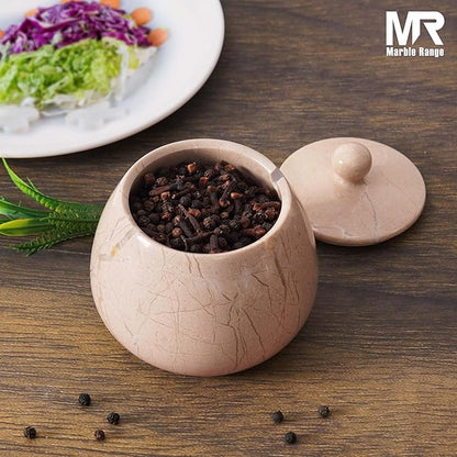 Verona Marble Salt Cellar with Lid – 4.5 Inch Table Salt Container, Salt Jar, Salt Dish, Salt Holder, Spice Jar, Sugar Bowl, Celtic Salt, Kitchen Countertop Decor