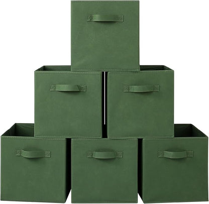 Stero Fabric Storage Bins 6 Pack Fun Colored Durable Storage Cubes with Fabric Handles Foldable Cube Baskets for Home, Kids Room, Closet and Toys Organization Dark Green