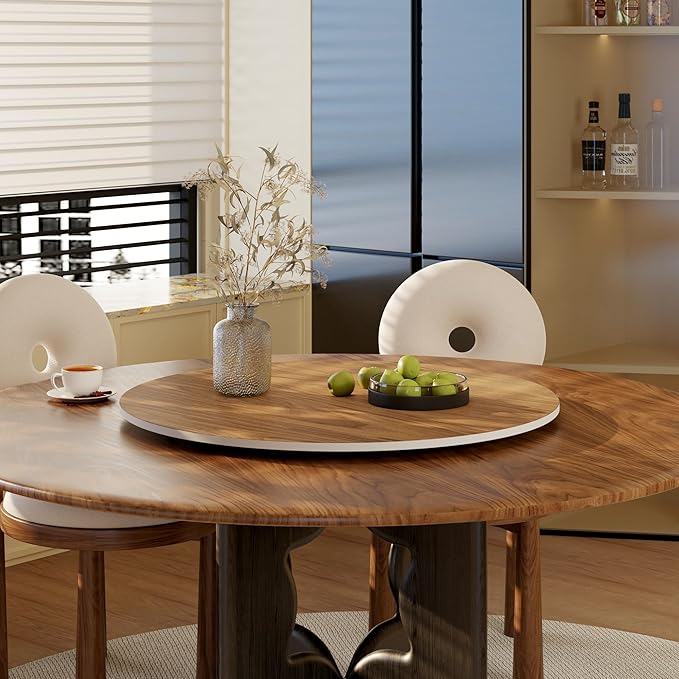 31.5" Sintered Stone Lazy Susan for Table Top- Extra Large Round Lazy Susan Organizer - Kitchen Revolution for Countertop(Walnut-Colored Wood Grain)