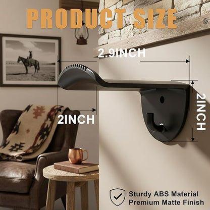 Adhesive Hat Hooks for Wall, 8 Pack, 2.9" Cowboy Hat Rack Prevents Deformation, Hat Hangers with Key Hook for Baseball Caps & Fedora, Drill or Stick, Western Decor Organizer, Black