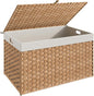 HOOBRO Storage Basket with Lid, 42.3 Gallon (160L) Wicker Basket, Handwoven Blanket Storage Basket with Handles, Metal Frame and Soft Lining, Foldable for Bedroom, Laundry Room, Natural NL216CW01
