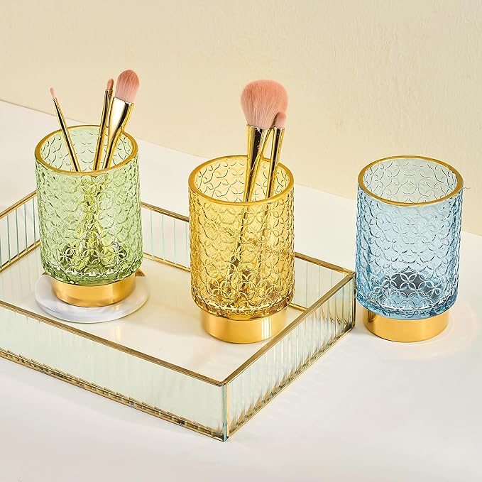 Makeup Brush Holder Organizer,Toothbrush Holders,Desk Pen Pencil Holder,Multifunctional Vintage Glass Brush Cup（A44-2-US）