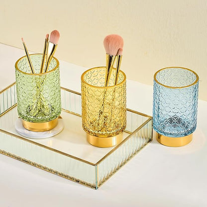 Makeup Brush Holder Organizer,Toothbrush Holders,Desk Pen Pencil Holder,Multifunctional Vintage Glass Brush Cup（A44-2-US）
