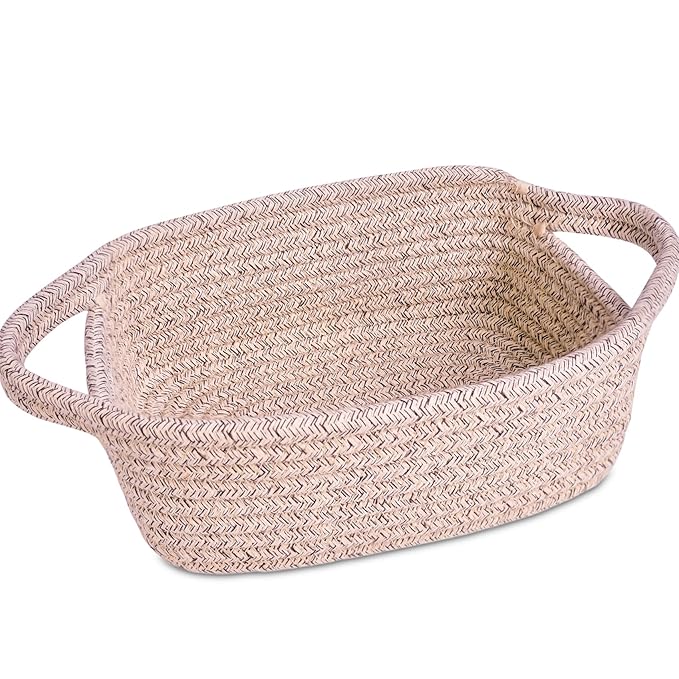 ABenkle Small Storage Basket, Mini Basket, Cute Tiny Cotton Rope Woven Basket, Shelf Basket, Boho Decorative Toy Dog Cat Basket for Nursery, Bedroom, Spa, Empty Gift Basket - XS, Mixed Brown