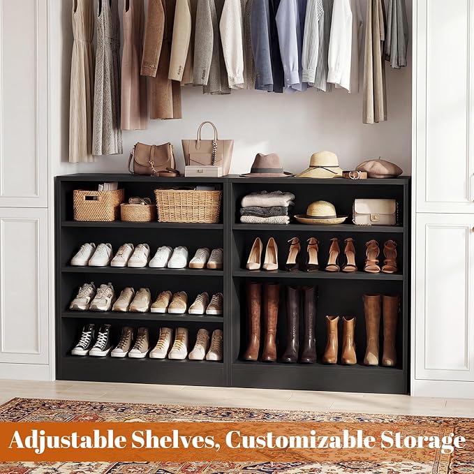 Homieasy Shoe Cabinet, 5-Tier Modern Wood Shoe Storage Organizer with 3 Adjustable Shelves for Entryway, Multi-Purpose Display Shelf & Storage Cabinet for Living Room, Bedroom, Black