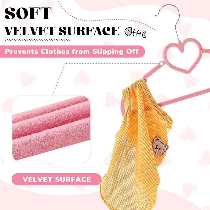 12 Pcs Pink Dog Clothes Hangers 13'' Non-Slip & 360° Swivel Pink Velvet Pet Hangers for Dogs and Cats Rustproof Metal Hooks, Space-Saving for Home Storage & Grooming Salons