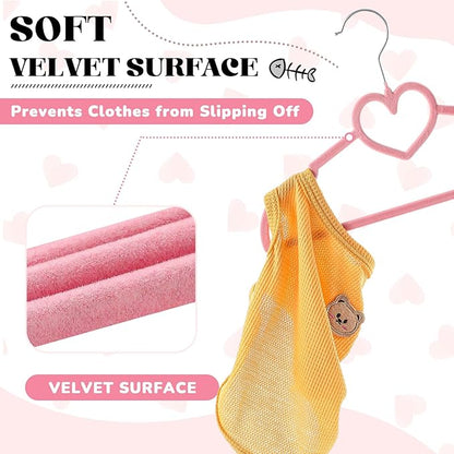 12 Pcs Pink Dog Clothes Hangers 13'' Non-Slip & 360° Swivel Pink Velvet Pet Hangers for Dogs and Cats Rustproof Metal Hooks, Space-Saving for Home Storage & Grooming Salons