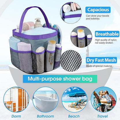 Attmu Mesh Shower Caddy Portable for College Dorm Room Camping Essentials, Shower Caddy Dorm with 9-Pockets, Large Capacity Hanging Basket Bathroom Bag for Toiletry, Swimming, Gym, Camp, Beach