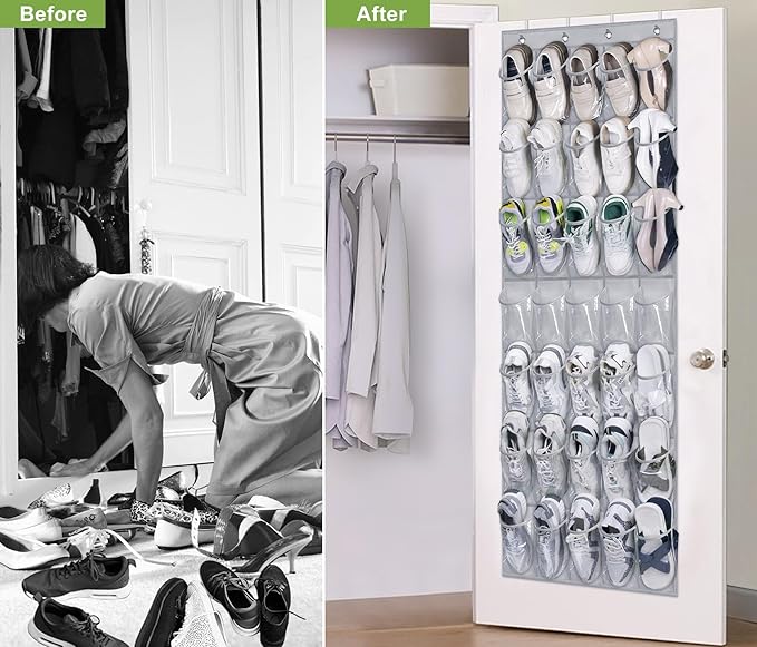 MISSLO 35 Clear Large Pockets Over The Door Shoe Organizer Sturdy Oxford Fabric Hanging Shoe Rack