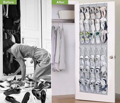MISSLO 35 Clear Large Pockets Over The Door Shoe Organizer Sturdy Oxford Fabric Hanging Shoe Rack