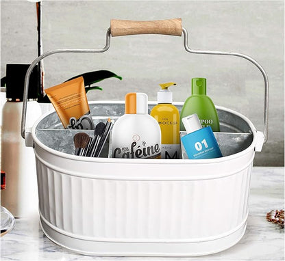Alpha Living Home Rustic Heavy Duty Alloy Multi-Compartment Silverware Caddy - Metal Utensil Versatile All-in-One Organizer for Kitchen, Bathroom & Office Utensils, Flatware, and Accessories (White)