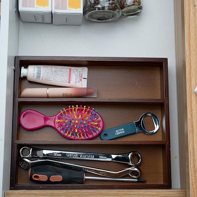 Fibogollo Silverware Organizer Bamboo Kitchen Drawer Organizer, Flatware Organizer Tray for Kitchen, Flatware, Utensils（Brown）