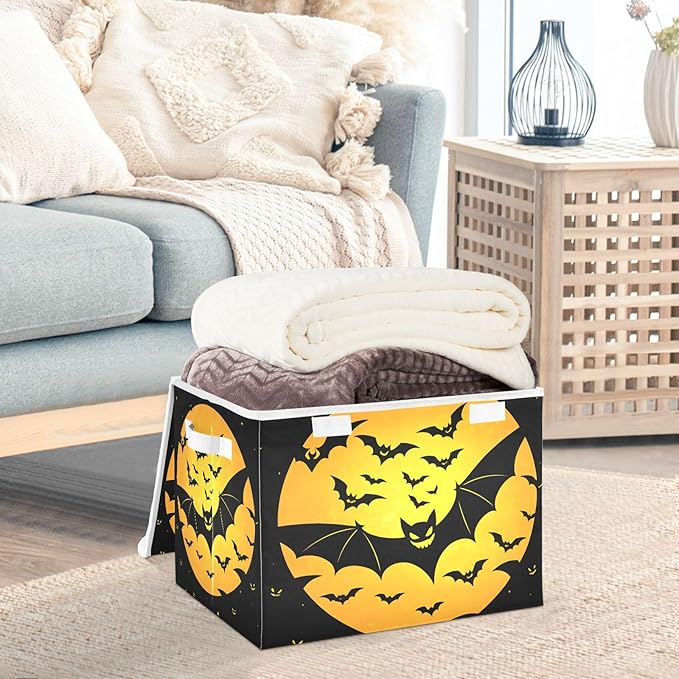 senya Halloween Storage Baskets Collapsible Storage Bins with Lids, Bat Pattern Storage Boxes Clothes Baskets for Organizing