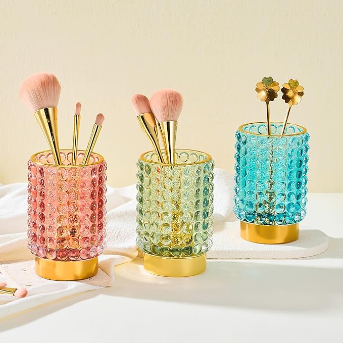 Makeup Brush Holder Organizer,Toothbrush Holders,Desk Pen Pencil Holder,Multifunctional Vintage Glass Brush Cup(A38-2-US/Green/L)