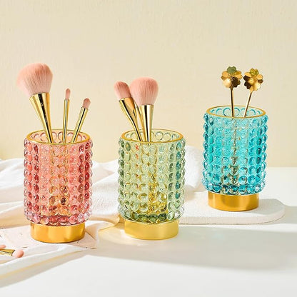 Makeup Brush Holder Organizer,Toothbrush Holders,Desk Pen Pencil Holder,Multifunctional Vintage Glass Brush Cup(A38-2-US/Green/L)