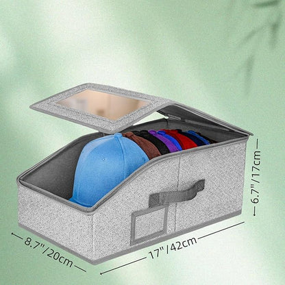 ‌Portable Hat Storage Box Organizer | Large Capacity Foldable Cap Holder with Clear Window | Space-Saving Closet Accessory for Baseball Caps, Beanies & Sun Hats‌ (2 Pack)