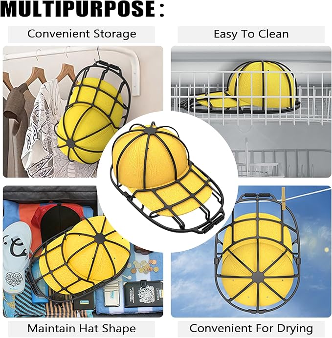 INVODA Hat Washer Cage Hat Washer for Washing Machine Hat Cleaner for Baseball Cap Dishwasher Rack Protector Organizer for Flat & Curved(Black 2PCS)