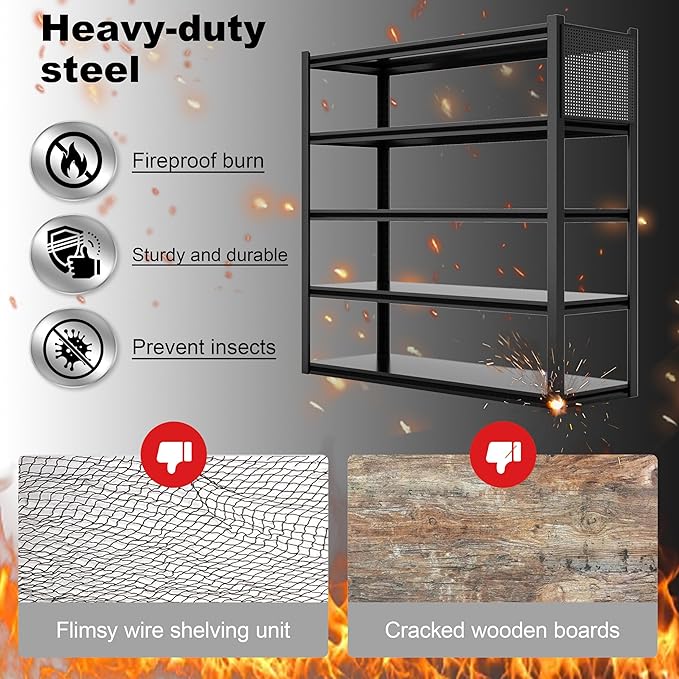 Garage Shelving Units,59" Wide Heavy Duty 5-Tier Metal Storage Shelf with Adjustable Shelves,3000lb Capacity Industrial Shelving for Garage Organization,Basement Storage,WorkshopWarehouse