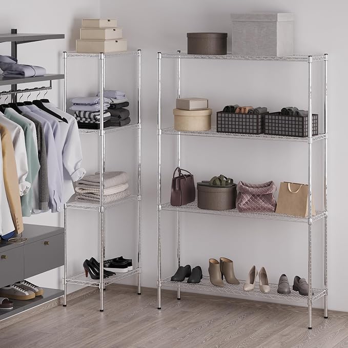 14" Deep x 48" Wide x 74" Height Wire Shelving Kit | 4-Tier | NSF Commercial Storage Rack Unit