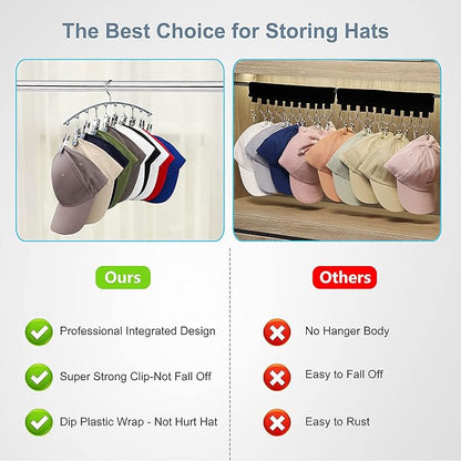 Yecuip Hat Hangers for Closet, Metal Hat Organizer for Baseball Caps 2 Pack Door Hat Racks for Baseball Caps w/ 10 Large Clips, Baseball Cap Hangers for Closet Storage, Fits All Caps