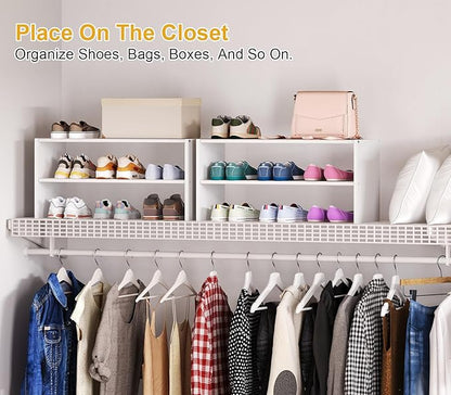 Cidaziya 2 Pack 2 Tier Small White Shoe Rack for Closet, Stackable Shoe Shelf Organizer for 9-12 Pairs of Shoes, Portable Wood and Cloth Structure, Small Shoe Storage Organizer, Size 28.5"* 11" * 13"