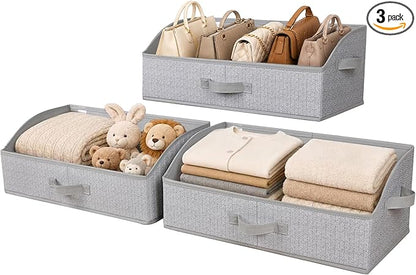 WUIKE Closet Organizers and Storage, Trapezoid Storage Bins, Fabric Closet Bins with Handles, Foldable Storage Baskets for Clothes, Purse, Blanket, Herringbone Gray, Extra Large, 3-Pack