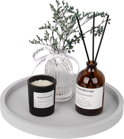 Silicone Bathroom Tray Round Vanity Tray Decorative Soap Holder Kitchen Countertop Organizer Coffee Table Decor for Candle, Perfume, Plant, 9 Inch, Light Grey