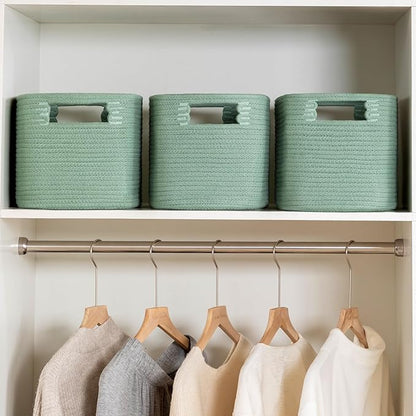 UBBCARE 2 Pack Storage Baskets for Organizing, Shelf Baskets with Handles, Woven Storage Baskets for Bookcase/Cube Shelf/Closet, 14.5"L x 9.8"W x 9"H, Green