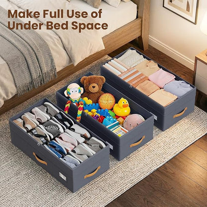 Budding Joy Under Bed Storage with Wheels 2Pack, 80L Height Adjustable Underbed Containers with Clear Lids, Rolling Under Bed Shoe Storage Organizer for Dorm Home Clothes, Blankets, Toys, Grey