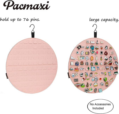 PACMAXI Hanging Brooch Pin Display Holder, Wall Pin Collection Storage Organizer, Cute Pin Banner Case Hold Up to 76 Pins.(Pins not Included) (Pink)