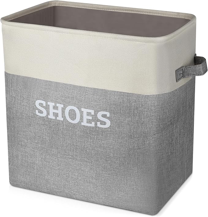 Lukeline Fabric Shoe Basket for Entryway, Hallway or Mudroom - Flodable Space-Saving Storage Bin for Closet, Decorative Home Decor (Extra Large)