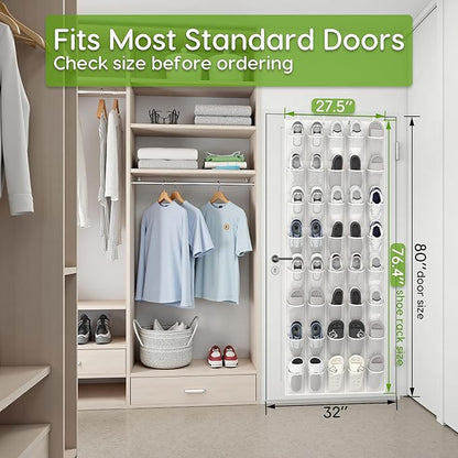 Over the Door Shoe Organizer with 40 Large Breathable Mesh Pockets, Space Saving Shoe Holder, Hanging Shoe Rack for Entryway Bedroom Closet Storage (White, 80 Pockets)