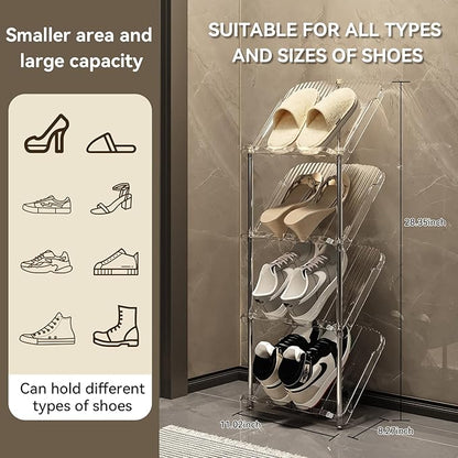 YYW Narrow Shoe Rack Vertical Shoes Rack for Entryway Corner Shoe Storage Organizer for Small Spaces Transparently Tall Slim Shoe Shelf for Front Door Entrance Living Room White 4 Layers