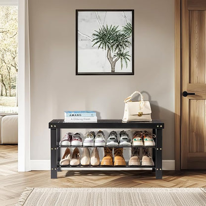 3 Tier Bamboo Shoe Racks,Narrow Vertical Shoes Rack,Freestanding Shoe Organizer Shelf,Shoe Rack Storage Organizer,with Shelves,for Closet, Entryway, Front Door Entrance, Bedroom, Hallway (Black)