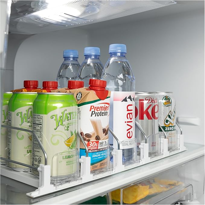Drink Organizer for Fridge-White Automatic Pusher Glide,12oz 16oz 20oz-Soda Dispenser for Fridge-Holds up to 25 Cans