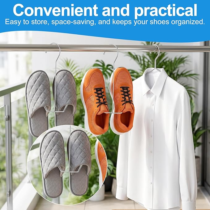 3 Pcs Shoe Hangers, Stainless Steel Shoe Hanger, Double Hook Shoes Hanger, Storage Rack for Hanging Shoes and Gloves (Silver)