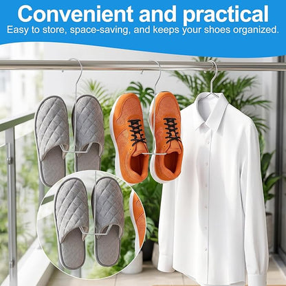 3 Pcs Shoe Hangers, Stainless Steel Shoe Hanger, Double Hook Shoes Hanger, Storage Rack for Hanging Shoes and Gloves (Silver)
