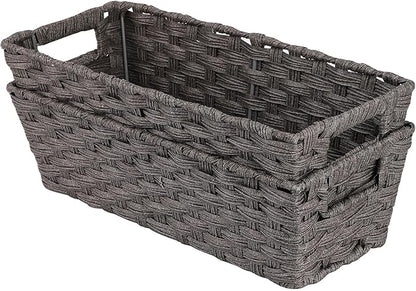 Onlytak Plastic Wicker Storage Baskets - Toilet Tank & Bathroom Baskets, Woven for Organizing & Decor, Dark Grey, 15¾" x 6¾" x 4¾", 2-Pack